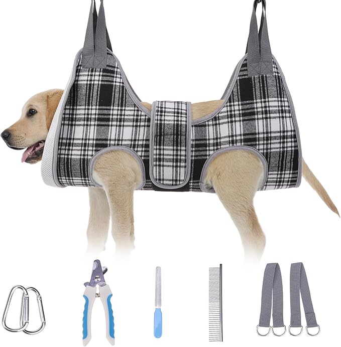 BEAUTYZOO Dog Grooming Hammock for Large Dogs, 11-15" Leg Spacing Up to 60lbs, Thick Breathable Dog Sling for Nail Trimming, Anti-Escape Harness Wide Neck Support, Grooming Sling for Dogs Cats