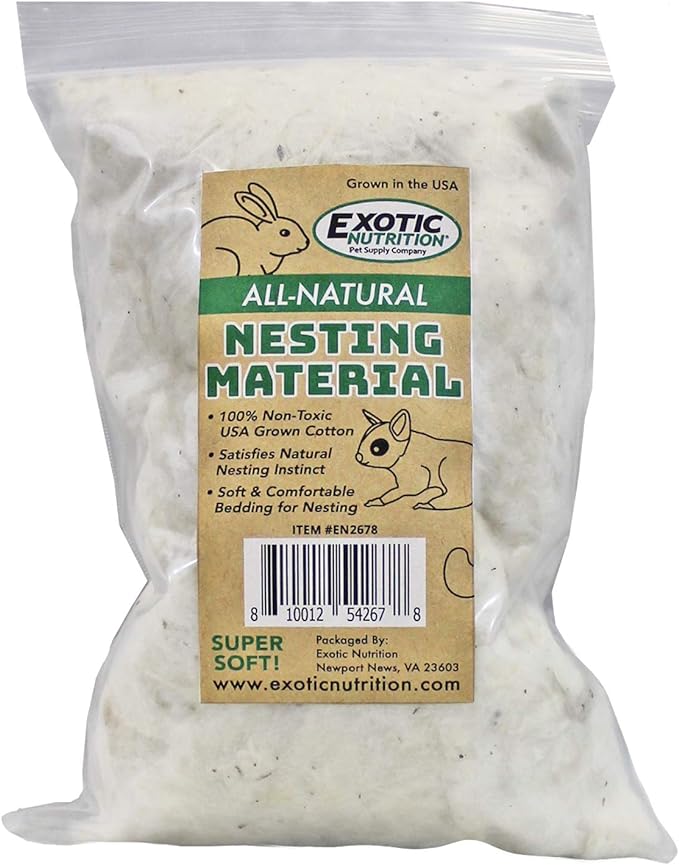 Exotic Nutrition All-Natural Nesting Material (4 oz.) - 100% Cotton Eco-Friendly Animal Bedding - for Sugar Gliders, Squirrels, Hamsters, Rabbits, Wild Birds & Wildlife