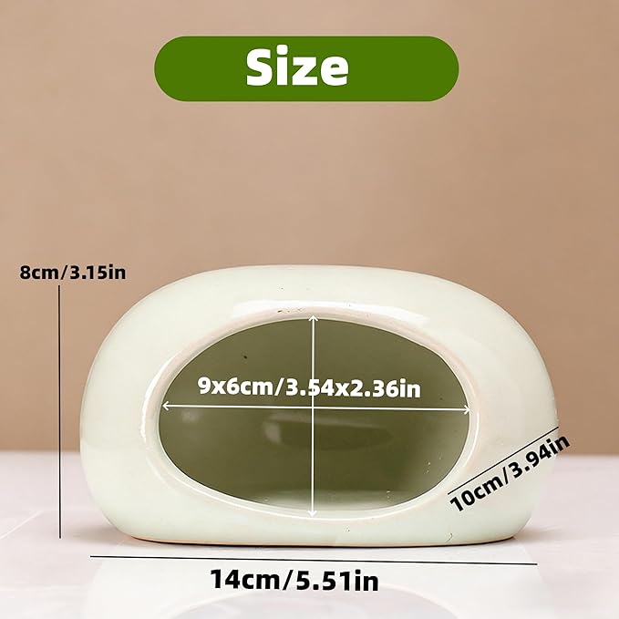 Ceramic Hamster Hideout Large Cool Summer Cute Guinea Pig Bed House for Dwarf Hamsters, Mices, Gerbils and Small Pets (Green,M)