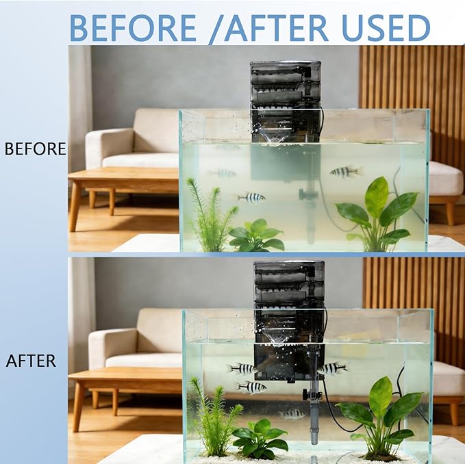 External Hang-On-Back Aquarium Filter Trickle Box Wet/Dry HOB Filter with 3-Stage Filtration Pump for Small Fish Turtle Tank
