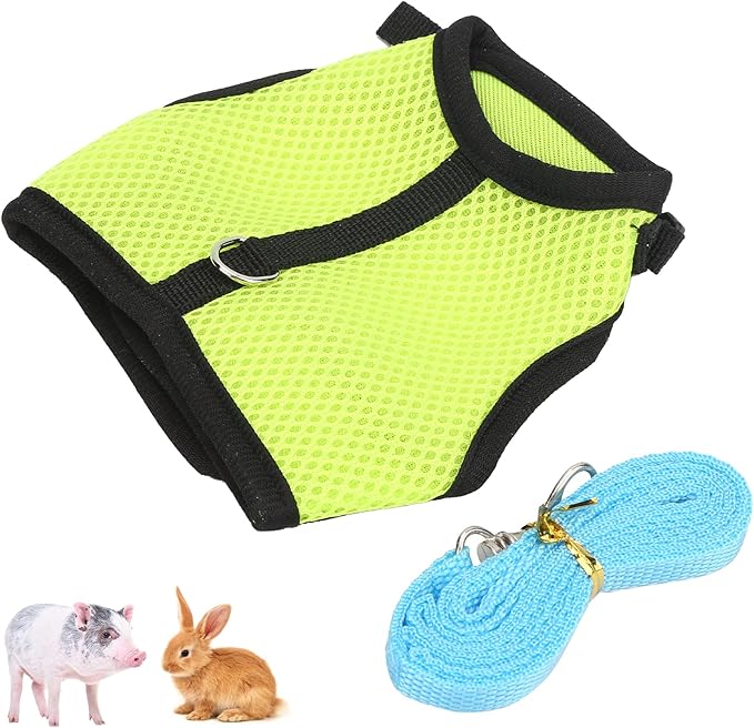 Pet Mesh Traction Harness Chest Back Leash Rabbit Guinea Pig Supplies Mesh Comfortable Adjustable Small Pets (Fruit Green)
