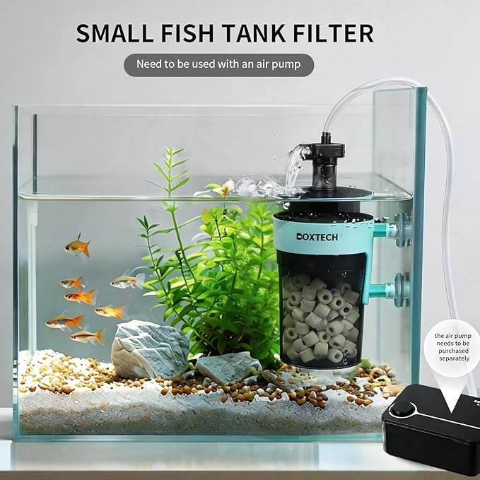 UPETTOOLS 3-in-1 Aquarium Filter, Small Fish Tank Filter with Aeration Filtration & Bio-Filtration, Submersible Aquarium Filter for 5-7 Gallons Tanks