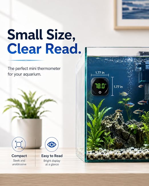 Fish Tank Digital Thermometer, Fahrenheit/Celsius(℉/℃) Accurate Aquarium Thermometer Wireless Touch Stick LED Display ±2°F Monitoring Temperature Accessories for Fish, Axolotl, Turtle or Aquatic
