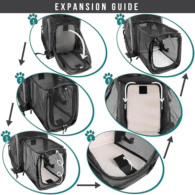 PetAmi Expandable Dog Backpack Carrier for Cats & Pets, Breathable Cat Carrier Backpack with Top Window & Multi-Entry, Ventilated Foldable Travel Carrier for Small Medium Pets up to 18 lbs, Light Gray