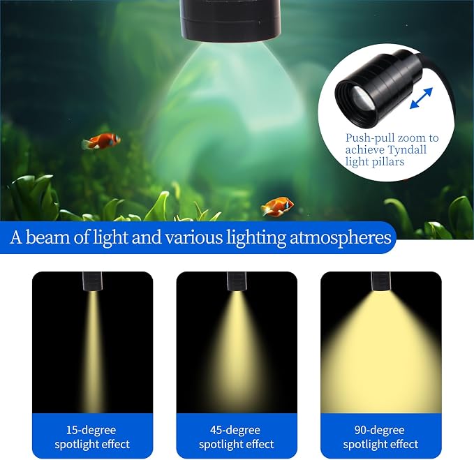Mini Clip On Aquarium Light Small Dimmable Fish Tank Light USB Spotlight with Timer 3 Light Modes 10-Level Brightness for 1 to 3 Gallon Tanks (Adapter NOT Included)