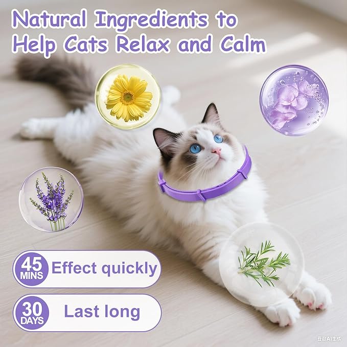 Calming Collar for Cats 4-Pack Cat Calming Collar Adjustable Soother Anxiety Relief Waterproof cat Calming Products 30-Day Stress Relief (Purple)
