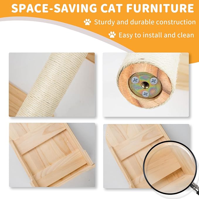 NOVGOBHOT Cat Wall Shelves for Large Cats – 9-Piece Wooden Wall-Mounted Cat Shelves Set, Kitty Climbing System with Perches, Scratching Post & Condo House