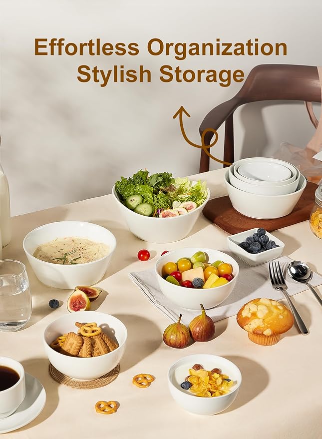 Small Bowls Set, White Ceramic Bowls of 6, 10 oz Porcelain Bowl for Kitchen Dessert Rice Side Dish Snack Soup Fruits Cereal Ice Cream, Microwave Dishwasher Freezer Oven Safe Easy Clean Stackable