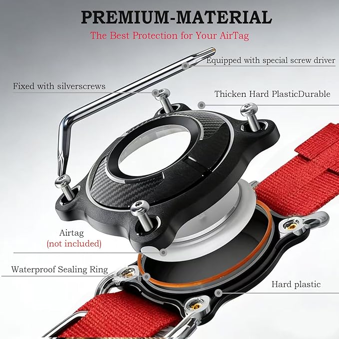 Upgraded AirTag Dog Collar,Waterproof Tactical Dog Collar with AirTag Holder, Control Handle and Metal Buckle,Heavy Duty Dog Collars for Large Dogs(Red，XL