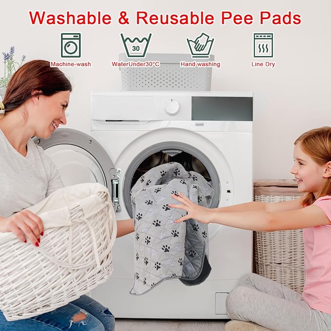 JERIA 2 Pack 72"x 72" Waterproof Non Slip Wee pad，Reusable Washable Pee Pads for Dogs，Absorbent and Leakproof Training Mats for Potty, Bed, Sofa, Potty Training