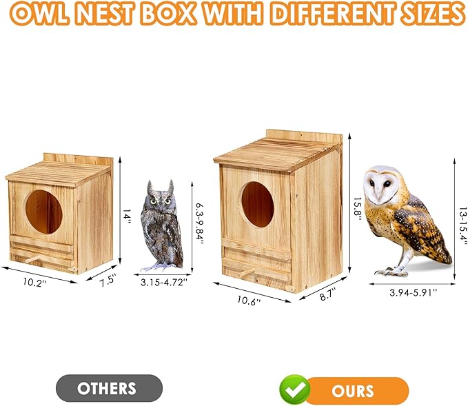 Barn Owl House, Owl Nesting Box for Outside, Wooden Screech Owls Nesting Box, Caliber Round Hollow Outdoor Bird's Boxes, Suitable for Wildlife Screech, Barred, Great Horned,Barn