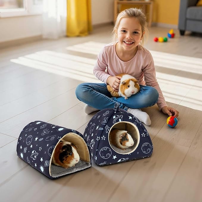 Bienbee Guinea Pig Hideout, Washable Guinea Pig Tunnel Set, 2 Pack Guinea Pigs Toys Guinea Pigs Cage Accessories for Small Animal Mouse Hamster Hedgehogs Rats,Navy Blue Universe