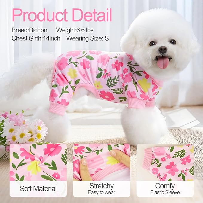 XPUDAC 4 Pack Dog Pajamas Soft Strechy Summer Dog Pjs Puppy Clothes for Small Medium Dogs Boy Girl Cat Pet Outfits, M