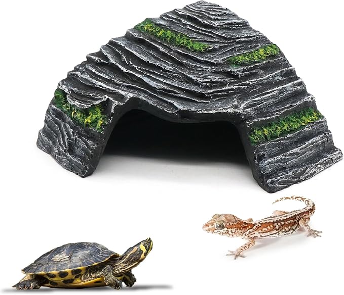 Small Turtle Basking Platform Climbing Ramp Shale Scape Step Ledge, Reptile Cave Hideout Aquarium Tank Accessories Decorations, Great for Reptiles, Amphibians, Leopard Gecko, Frogs