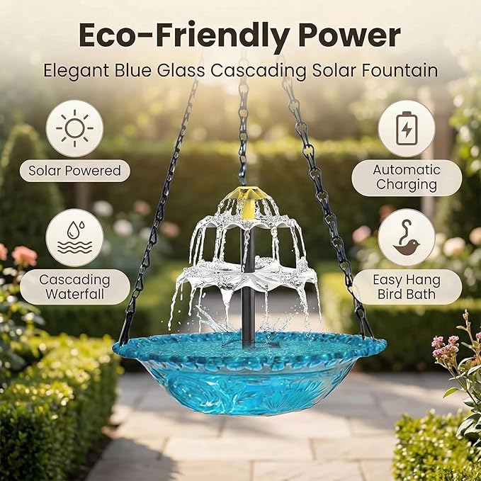 Solar Hanging Bird Bath Fountain, 2026 New 3 Layers Solar Powered Bird Bath Fountain, Outdoor Humming Birds Cascade Baths Fountains, Garden Patio Yard Backyard Lawn Decor (Gray)