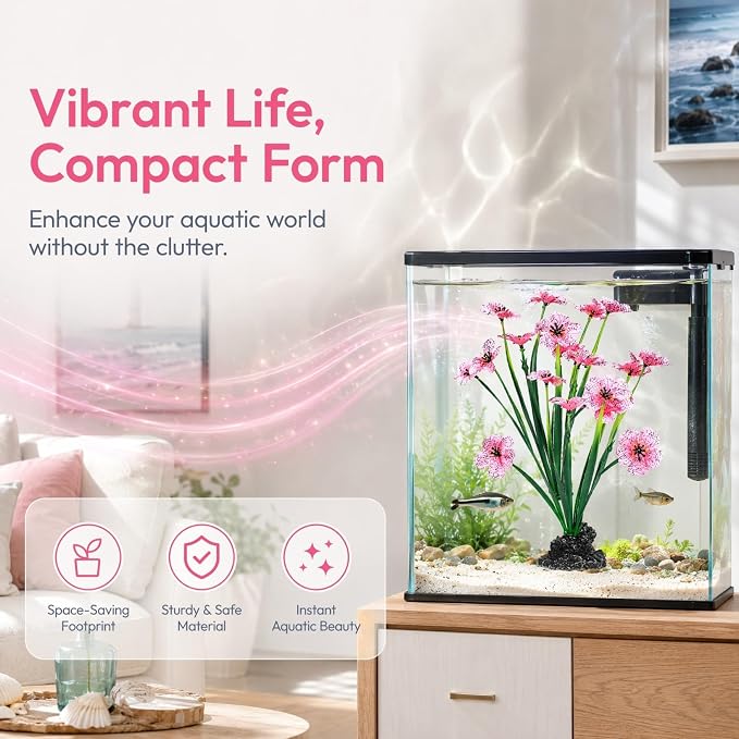 GALPADA Aquarium Plants Plastic for Freshwater Fish Tank Display, 8.26 Inch | Beautiful Artificial Ornaments, Excellent Betta Bowl Accessories, Sturdy Desktop Decorations, Grand Reptile Habitat Additions