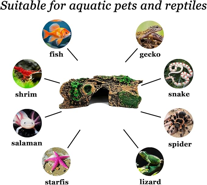 Aquarium Décor Artificial Driftwood House Fish Tank Ornamnt Cave | Bettas House ,Resin Hollow Tree Trunk Décor，Reptile Terrarium Decor，Fish Shrimp Goldfish Reptile Hide Cave for Play & Res