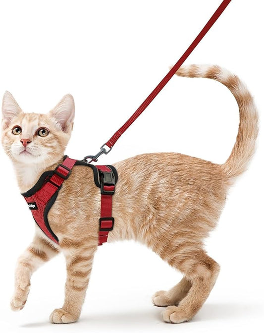 rabbitgoo Cat Harness and Leash for Walking, Escape Proof Soft Adjustable Vest Harnesses for Cats, Easy Control Breathable Reflective Strips Jacket, Red, XS