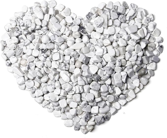 QINJIEJIE 0.9Lbs White Howlite Rocks for Plants Decorative Stones Aquarium Gravel Terrarium Pebbles Vase Filler Fish Tank Bowl Sand Bulk Crystal Polished Chips Planters Decorations