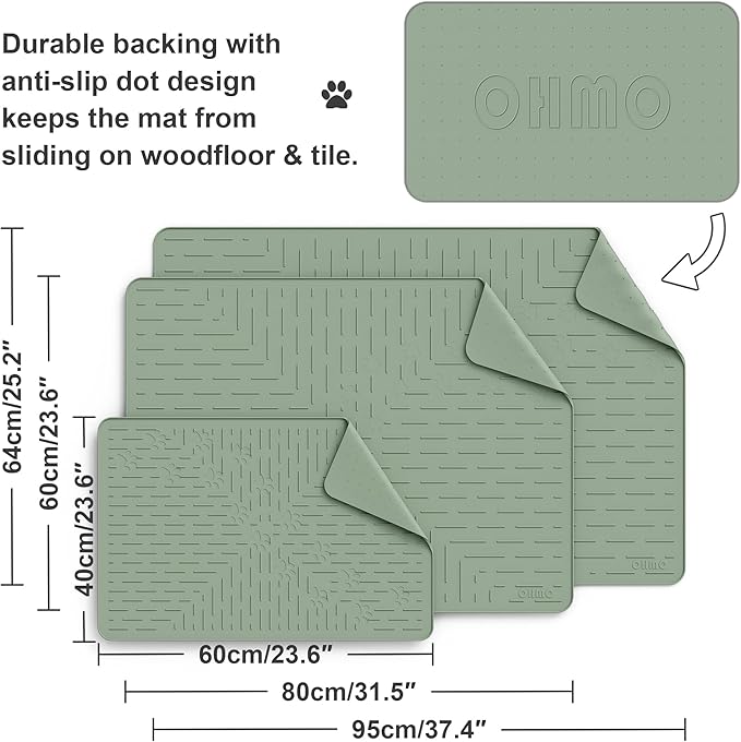 Cat Litter Mat Large Trapping Mat Premium Silicone Rubber 23.5x16" Sage Green, Waterproof and BPA Free Kitty Litter Box Mat, Easy to Clean and Keeps the Floor Tidy