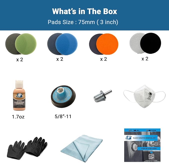 Glass Polish (3'') Glass Scratch Removal Kit for use with a Drill on All Glass Surfaces