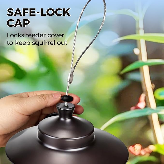 Squirrel Proof Bird Feeders for Outdoor: 4.8LB Large Capacity Hanging Bird Feeder, Weight-Activated Mechanism Wild Bird Feeders, Chew-Proof Metal Birdfeeder for Finch Cardinal Chickadee