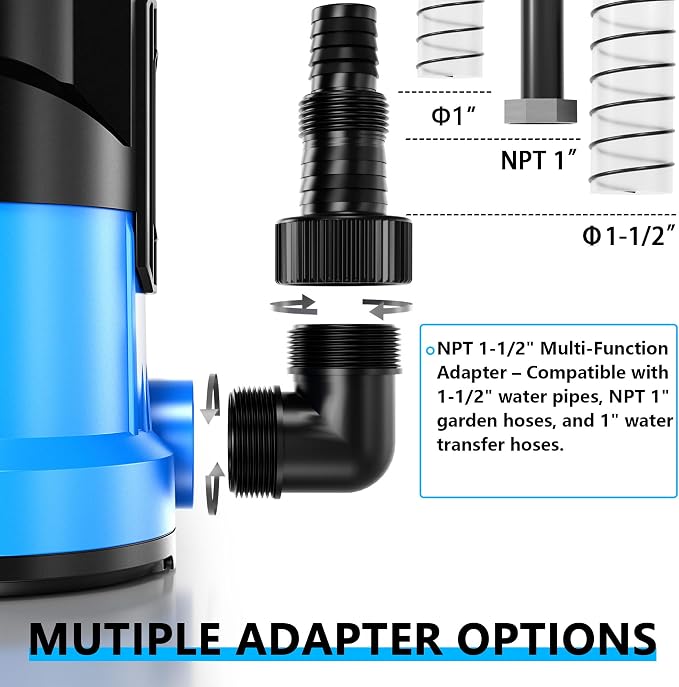 FOTING Sump Pump 3/4HP Automatic Submersible Water Pump, 2400GPH Thermoplastic Electric Portable Transfer Water Pump for Swimming Pool Garden Pond Basement with 16ft Cord, Drain Down to 0.04inch,Blue