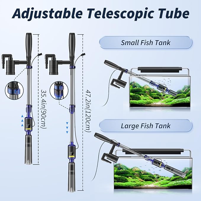 Mildhug Fish Tank Cleaner - Aquarium Gravel Cleaner, 530GPH/32W Electric Fish Tank Cleaning Tools, Adjustable Water Flow Aquarium Cleaner Kit, Turtle Tank Gravel Vacuum for Wash Sand, Water Changing