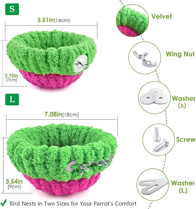 KATUMO Bird Nest, 5.5inch Small Parrot Breeding Bed for Budgie, Parakeet, Cockatiel, Conure, Lovebird, Canary, Finch Birds (Green/Rose, Small)