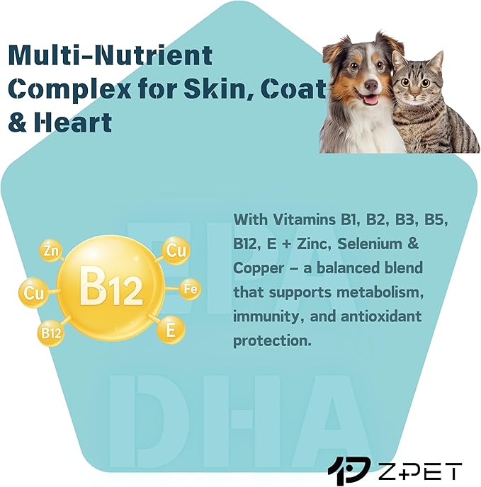 ZPET Skin & Coat Soft Chews for Dogs & Cats – Omega-3 Fish Oil & Lecithin Supplement, Supports Healthy Skin, Shiny Coat & Shedding Control, 150g