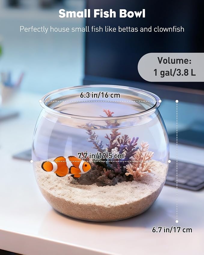 Pawfly 1 Gallon Small Plastic Fish Bowl, Unbreakable Small Fishbowl Desktop Aquarium, Clear Round Plastic Fish Tank for Small Fish, Shatterproof Betta Fish Tank Goldfish Bowl, Decorative Globe Vase