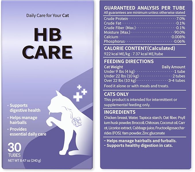 Doctor By HB Care Hairball Treatment for Cats - Hairball Relief & Digestive Support Supplement with Psyllium Husk & Fiber - Lickable Formula, Individually Packed, Chicken Flavor (30 Count)