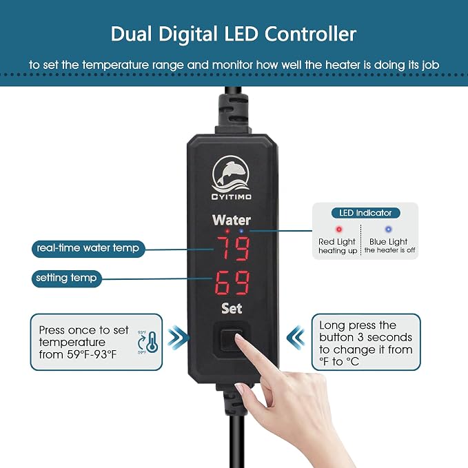 Small Aquarium Heater 150W Submersible Fish Tank Heater for 20-40 Gallons, Dual LED Display Temperature Controller, Suitable for Saltwater and Freshwater, Mini Water Heater for Betta/Turtle Tank