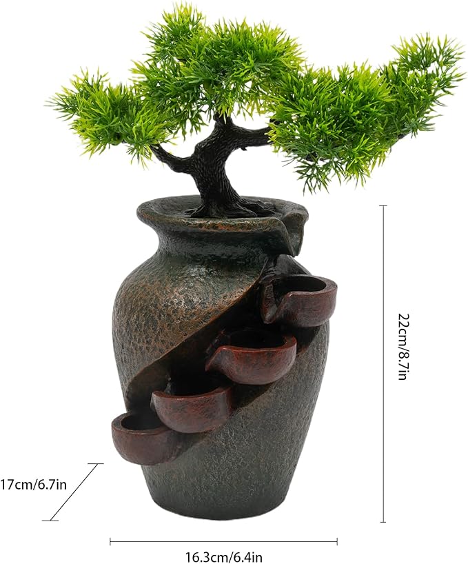 Indoor Fountain Rockery Tabletop Fountain with an Tree Elaxation Water Feature Meditation Desktop Fountains for Home Office Decor or Giving 6.4' x 6.7'' x 8.7''