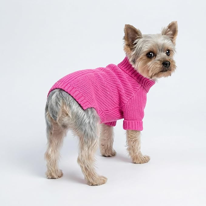 Fitwarm Valentines Dog Turtleneck Sweater, Dog Winter Clothes for Small Dogs Girl, Knitted Pet Coat, Cat Outfit, Hot Pink, XXL