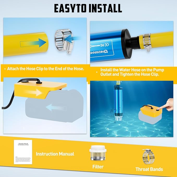 Uniqwamo Cordless Submersible Water Pump Compatible for Dewalt 20V Battery | 400GPH Portable Transfer Water Pump for Camping Tub Garden RV Pond Draining Job Sites(No Battery)