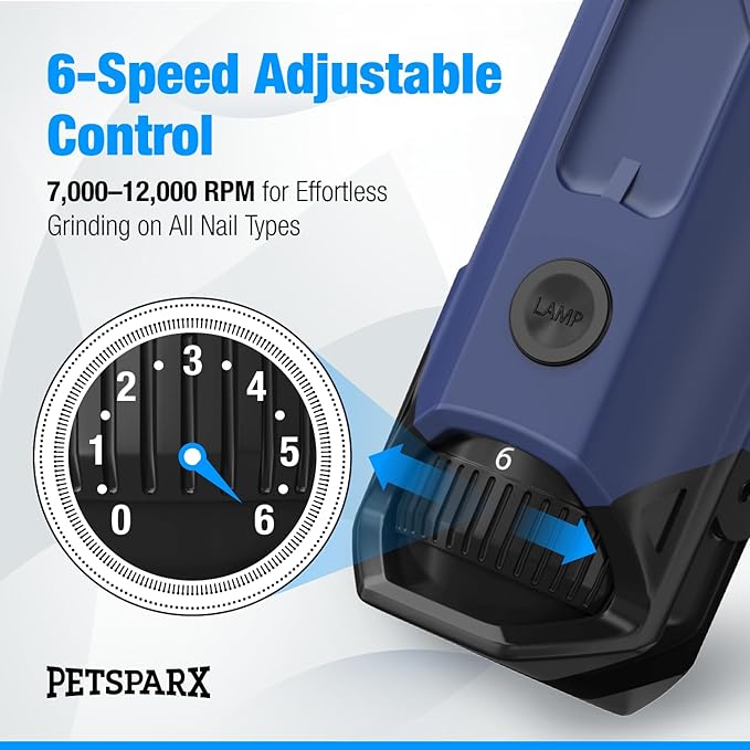 Dog Nail Grinder Quiet, 6-Speed Rechargeable Dog Nail Trimmer with LED Light, Dual Pet Nail Grinder for Dogs & Cats, Low Noise Professional Nail Grinder for Dogs