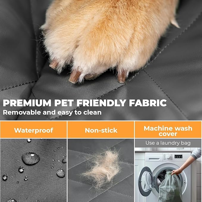 FUNNY FUZZY Dog Car Seat Cover, Back Seat Extender for Dogs - 420Lb Hard Bottom Waterproof Pet Car Seat Cover, 600D Heavy Duty Pet Hammock with Non-Slip Bottom for Cars, SUV, Trucks