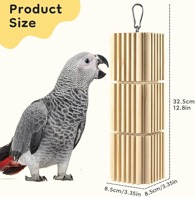 DBNESS Large Parrot Chew Toys, Natural Wooden Hanging Bird Foraging Toy Beak Grinding Blocks for African Grey, Amazon Parrots, Eclectus, Macaws