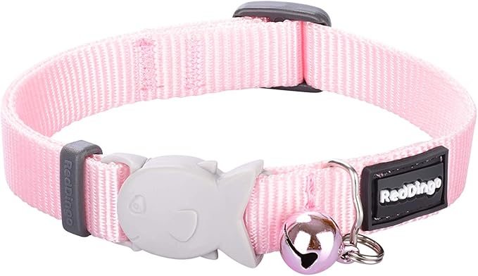 Red Dingo Classic Safety Release Breakaway Premium Cat Collar – Adjustable One Size Fits All with Soft Nylon Webbing, 4.4lb Safety Release Fish Clip, Stainless Steel D-Ring, Wildlife Bell – Pink
