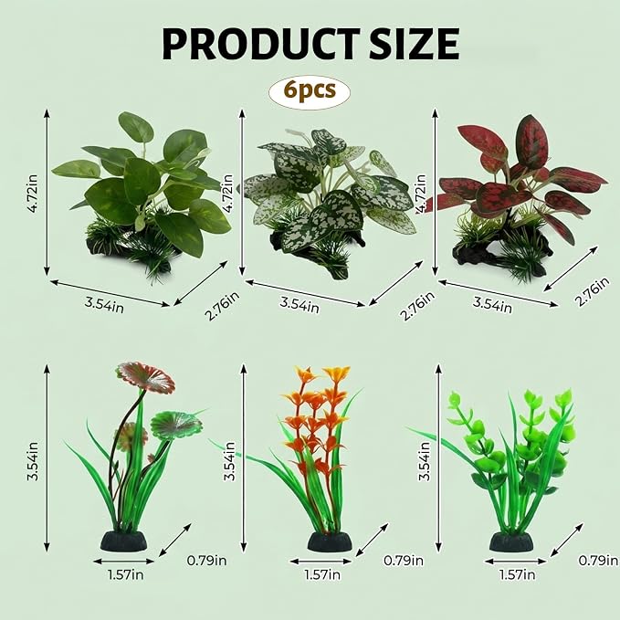 6PCS Silk Aquarium Plants, Underwater Decor Set for Fish Tanks, Silk Plants for Fish Tank, Goldfish, and Shrimp Habitats, Silk Plant Collection with Driftwood and Leaf Varieties