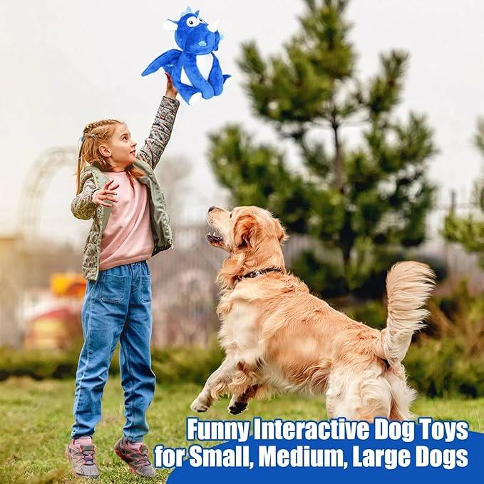 loncoldy Plush Dog Toys, Tough Chew Toys for Dogs, Crinkle Stuffed Squeaky Toy for Small Medium Large Breed, Interactive Plush Toys to Keep Them Busy, Cute Dinosaur Dog Toy, Pet Toys
