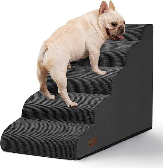 Aodisman 5-Step Dog Stairs and Ramp for High Bed, Non-Slip Sturdy Pet Steps for Small Dogs and Cats,22.2" H, Black