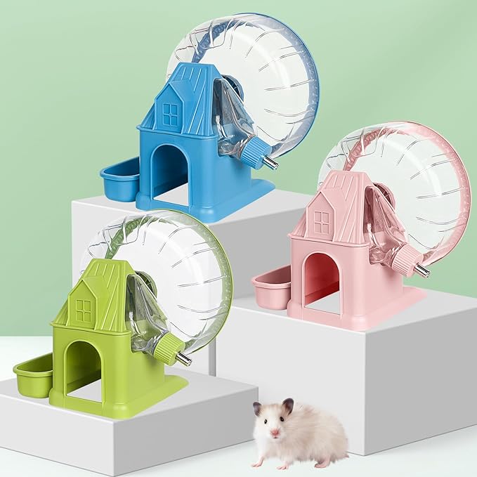 VANNON 4 in 1 Quiet Hamster Exercise Wheel, Multi Functional Hamster House with Running Wheel, Water Bottle, Food Bowl and Hideout, Small Animals Exercise Running Toys for Hamsters Gerbils Mice, Green