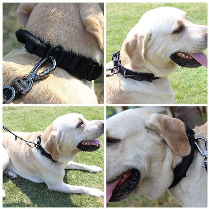 Xqpetlihai Tactical Dog Collar and Leash Set Adjustable Military Nylon Dog Collar with Control Handle and Heavy Duty Metal Buckle for Large Dogs（Black XL