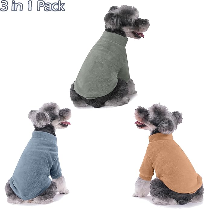GYALAPERI Dog Sweater, 3 Pack Dog Sweaters for Small Dogs Girl Boy, Ultra Soft Warm Puppy Clothes Dog Coat for Winter (Lt Blue+Olive+Brown, Small)