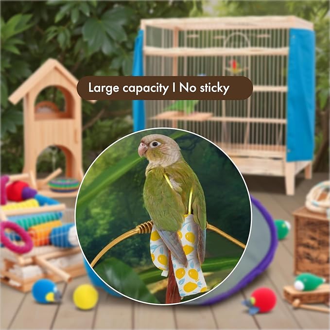 Bird Diaper Carrier Flight Suit Straps, Reusable Training Diaper Set Liners with Hook and Tow Eyes for Parrots and Cockatiels (Yellow LemonV, M)