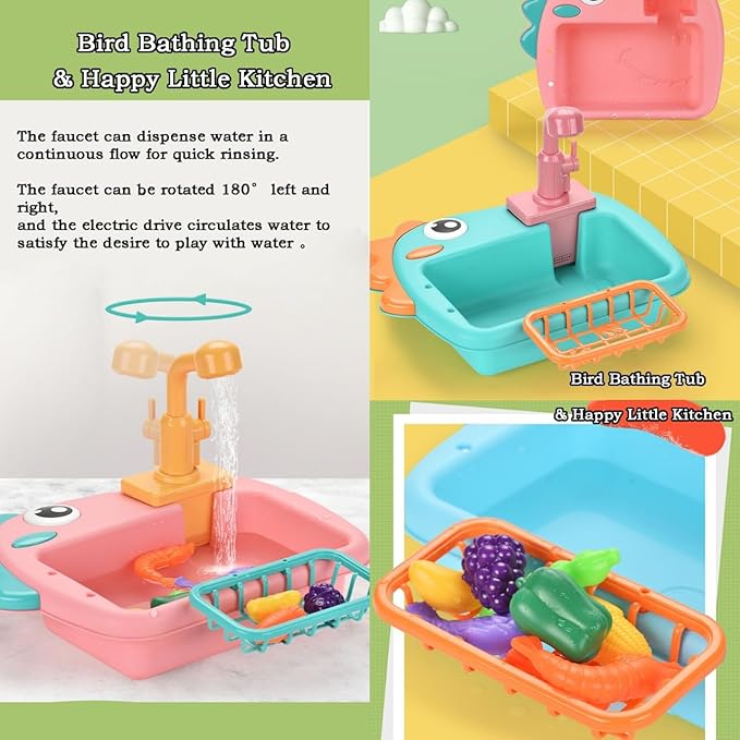 Automatic Bird Shower & Parrot Bath Fountain,Cage Mountable Bath Tub with Automatic Watering Faucet for Cockatiels,Budgies,Conures & Lovebirds