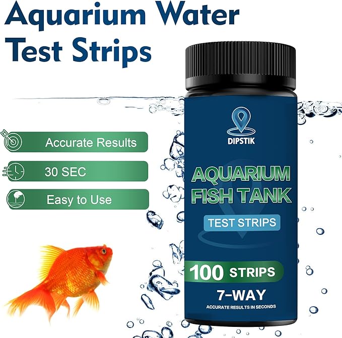 DIPSTIK Aquarium Test Strips, 7-Way Freshwater Saltwater Fish Tank Pond Test Kit, 100 Strips, Nitrate, Nitrite, Chlorine, Hardness, Alkalinity, Carbonate, pH