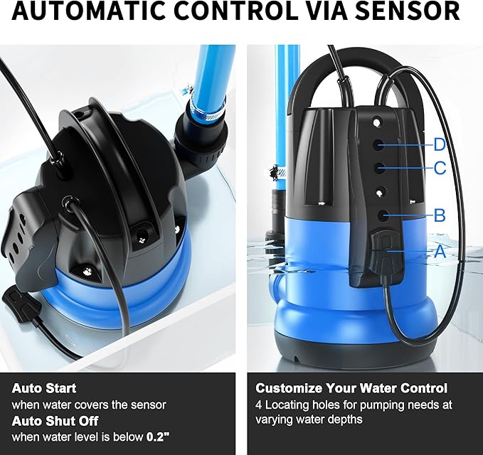 FOTING Sump Pump 3/4HP Dirty Submersible Water Pump,2400GPH Utility Pump Thermoplastic Electric Portable Transfer Water Pump for Swimming Pool Pond Basement with 16ft Power Cord, with Float Switch